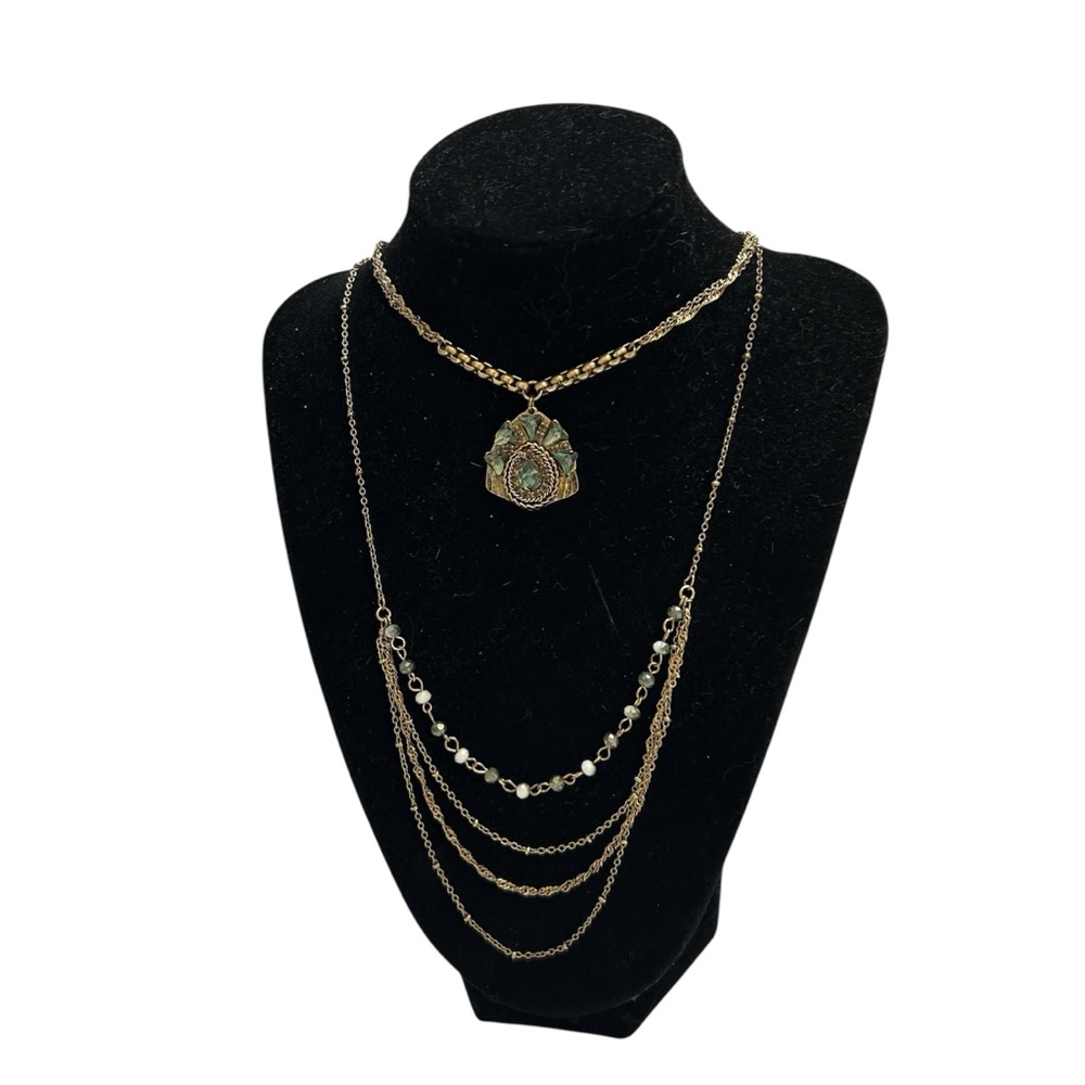 Vintage Gold Layered Pendant Necklace